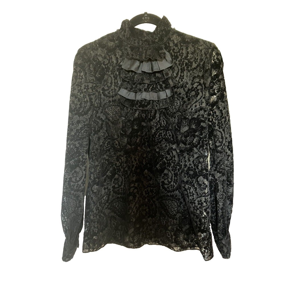 Bird By Juicy Couture High Neck Lace Ruffle Blouse Victorian Buttons up the back